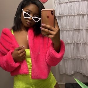 Pink Fuzzy Cropped Jacket